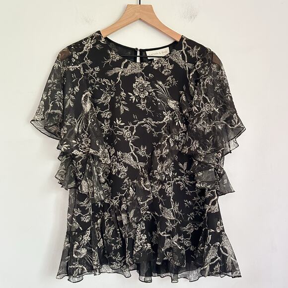 NEW Sachin & Babi Rossie Flowy Ruffle Short Sleeve Blouse Size 12 Black - Picture 1 of 7